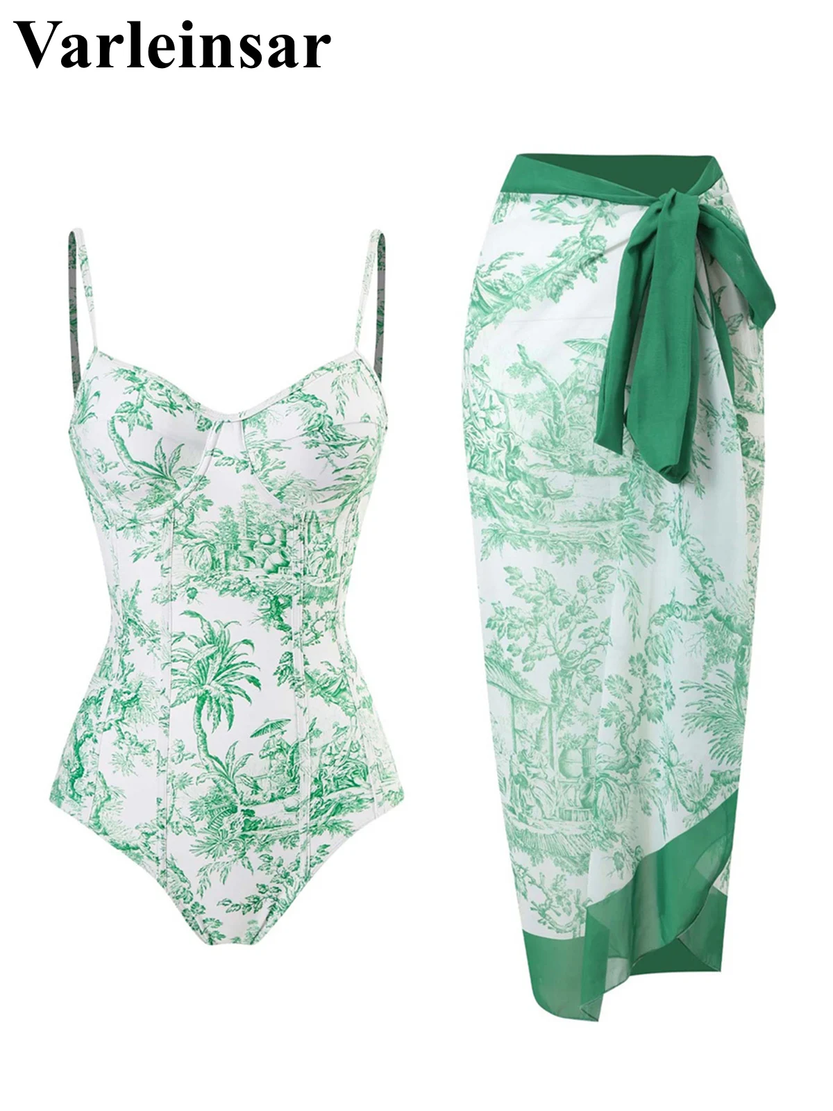 

Женский слитный купальник S-XL с юбкой, принтованный, с высоким вырезом, на косточках, модель V4611