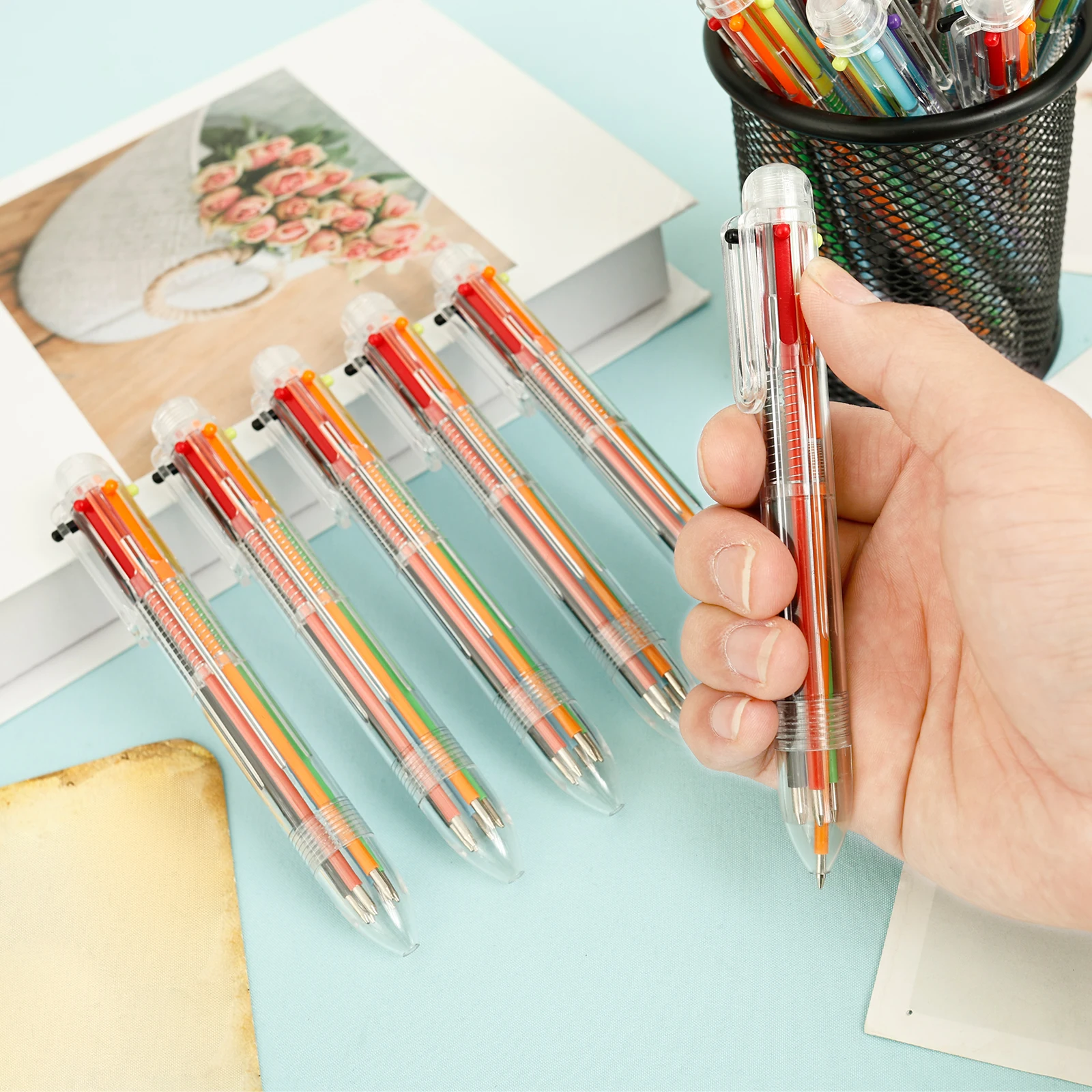 

30Pcs Ballpoint Pen Set Retractable Multicolor Ballpoint Pen Bulk 6 Colors Multicoloured Office School Supplies Writing Pen