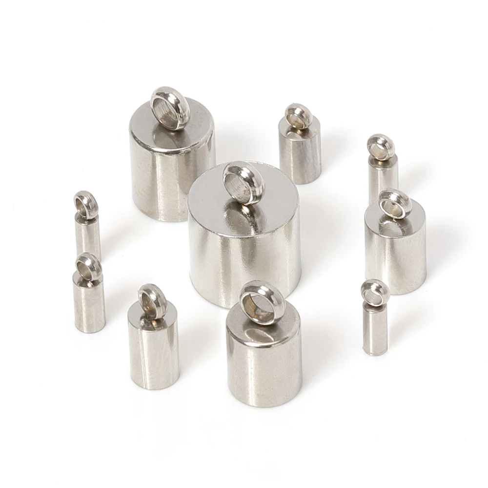 

10pcs Stainless Steel End Caps 1.2-8mm Hole fit Round Cord Fastener Connector for DIY Jewelry Making Rope Bracelet Link Findings