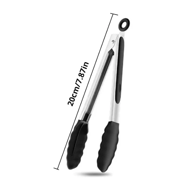 1 Pc Black Silicone Food Tongs, Stainless Steel Food Tongs Outdoor BBQ Clamps For Camping Kitchen Tongs For Baking Steak image 6