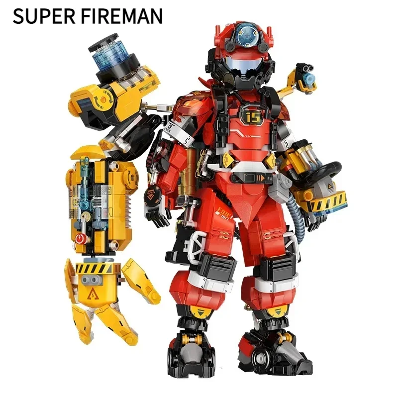 Creative Firefighter Robot Model Building Block Toy Set City Hero Movable Finger Arm DIY Assembled Bricks Toys for Boy Kids Gift
