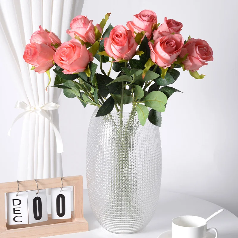 Rosa búlgara de plástico, flor Artificial, rama larga, rosas, decoración de habitación del hogar de alta gama, ramo, decoración para dormitorio y sala de estar