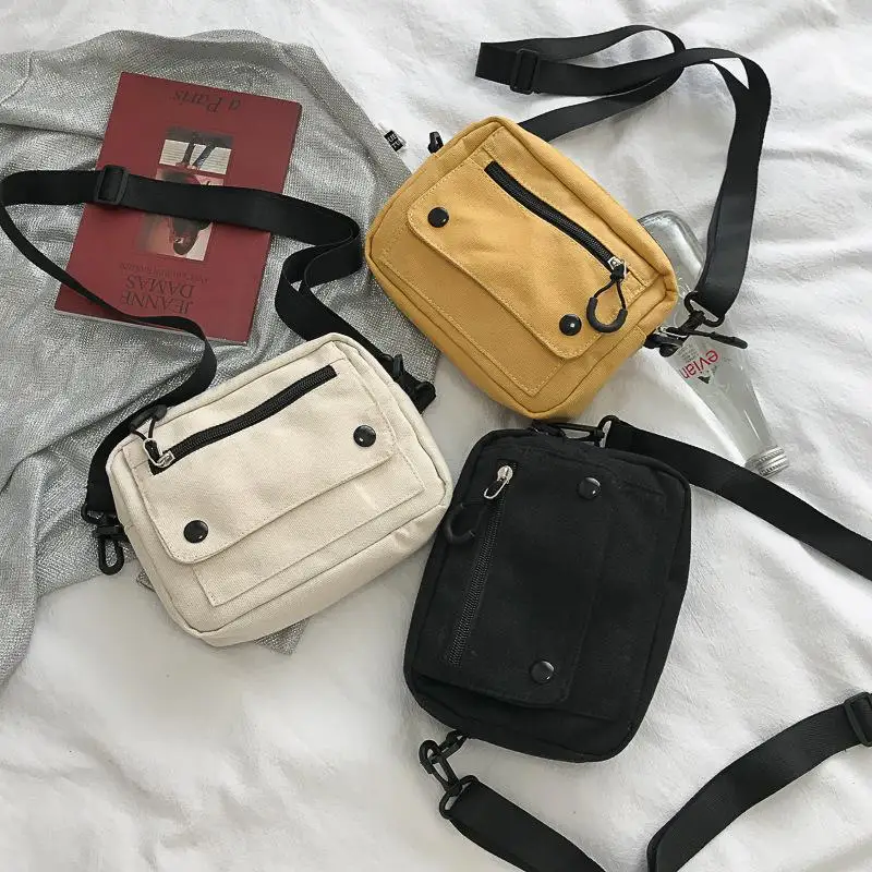 

1Pcs Women Canvas Handbags Korean Mini Student Bag Cell Phone Simple Small Crossbody Casual Ladies Zipper Shoulder Bag