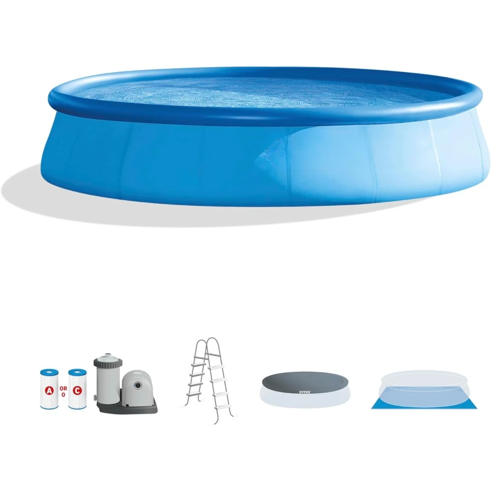 Inflatable Swimming Pool Set: 15ft x 42in, Includes 1000 GPH Cartridge Filter Pump, Removable Ladder – Pool Cover – Cloth