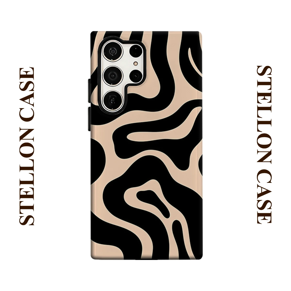 Beige Black Swirl Abstract Phone Case for Samsung Galaxy S26 S25 Ultra S24 S23 Ultra Plus Glossy Double-layer Back Cover