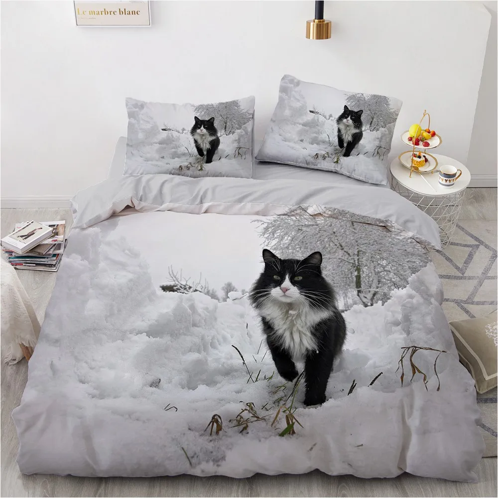

3D Bedding Set Cat Duvet Quilt Cover Set Comforter Cover Pillowcase King Queen Size Pet Cat Design For Kids Girls Christmas Gift