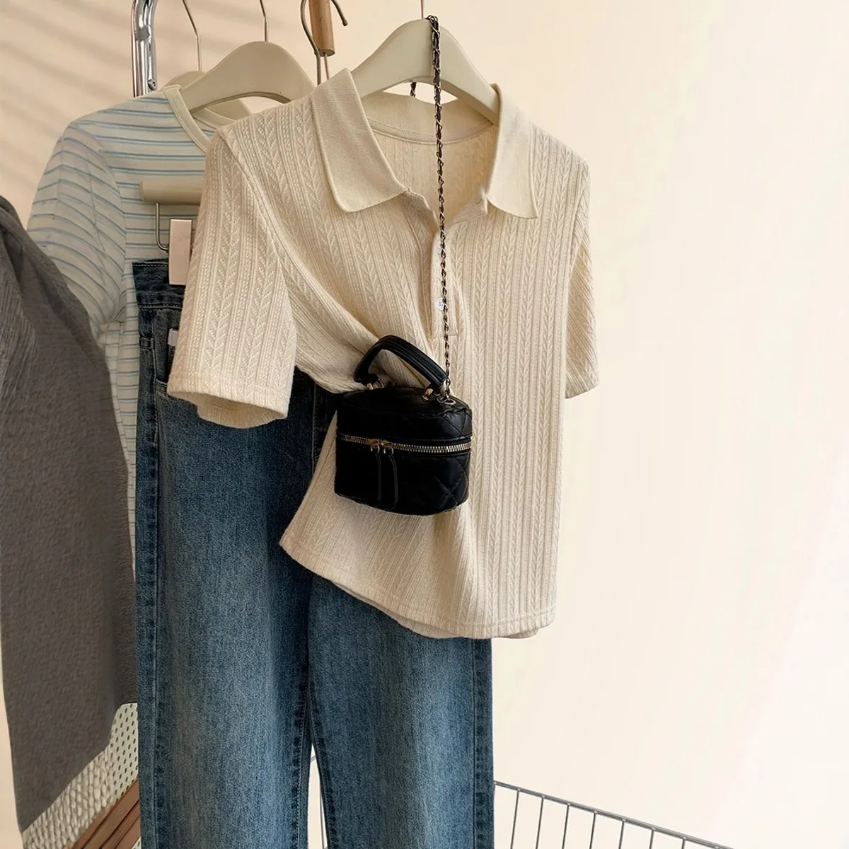 Oule sur mesure tricoté irt ort Sve femme été Faion oulder longueur f Sve haut colle fibre tenue décontracté