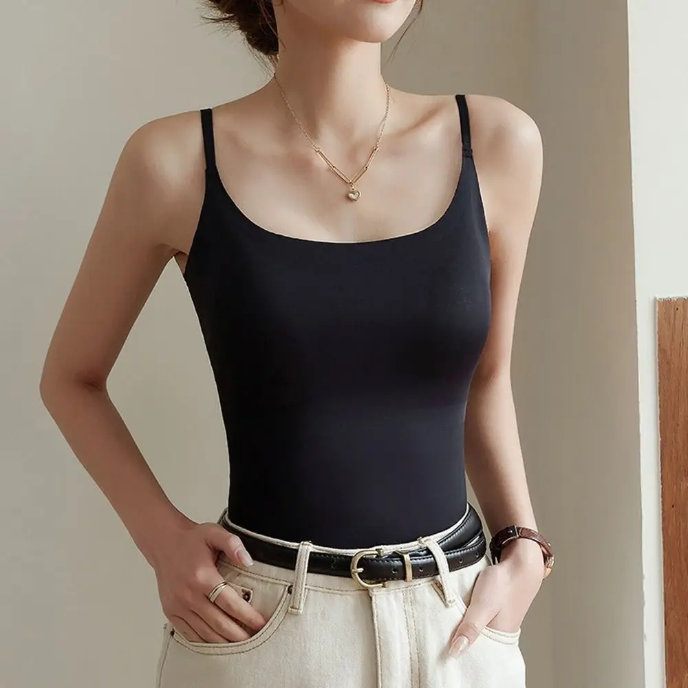 

Новый бесшовный топ-бретелька в повседневном стиле, тонкая майка с нагрудным ковриком, жилет, повседневная одежда