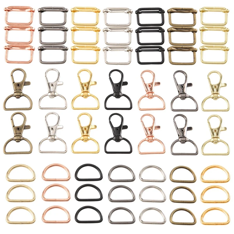 ASDS-56 Pcs Purse Hardware Keychain Hooks For Bag Making Lanyard Snap Hooks Metal Swivel Clasps With D Rings And Slide Buckle