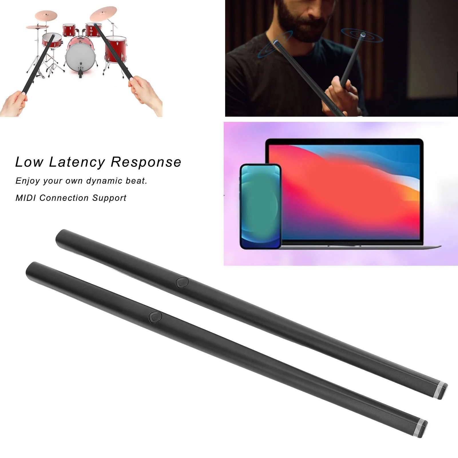 

Virtual Electronic Drum Set Air Connection Lightweight ABS Portable Electric Air Drum Set Double Foot Pedal for Studio