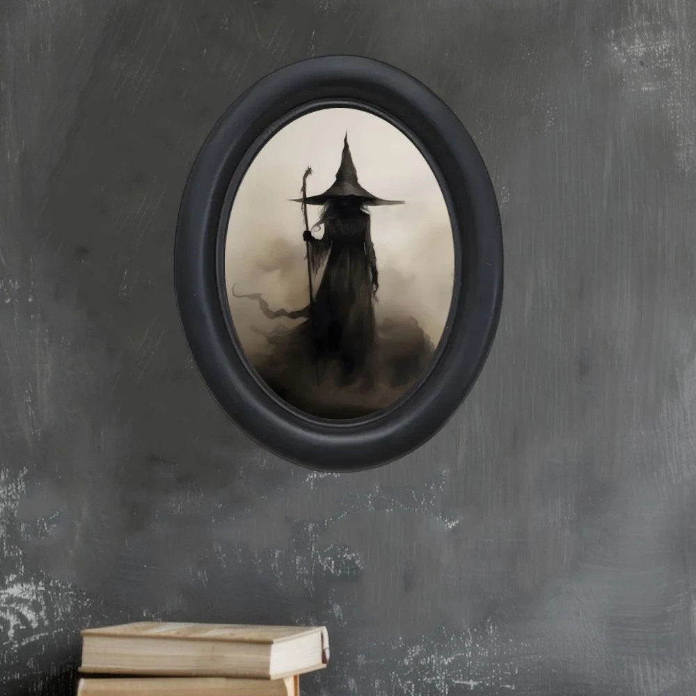 1 Piece of Retro Halloween Witch Decorative Mural - Handmade Oval Wooden Decorative Wall Art (5.25* 4.16inch), Oval Decoration, Halloween, Christmas, Thanksgiving Victorian Room Dark Decoration, Witch Style - view 4