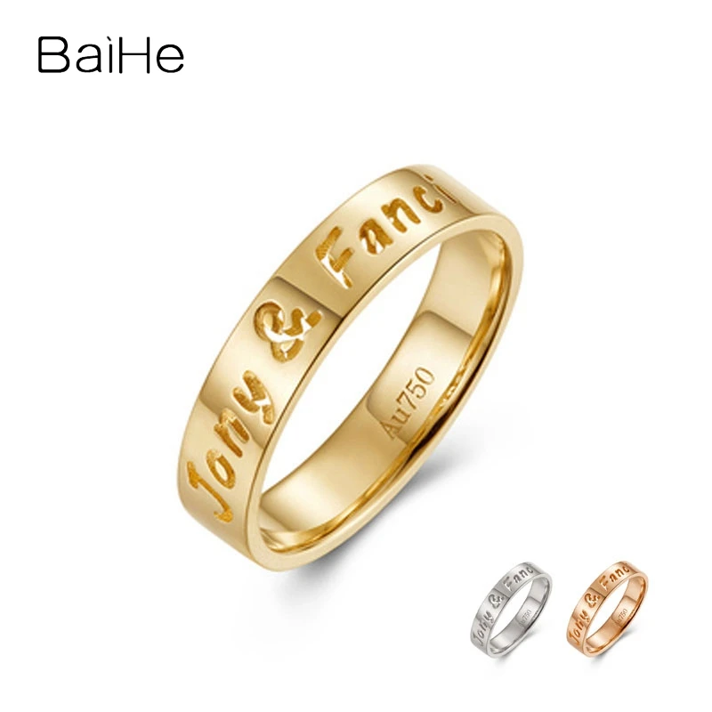 

BAIHE 18K желтое золото Кольцо женское веганское кольцо парные кольца полые указательный палец пользовательские буквы рельеф персонажа Изготовление ювелирных изделий