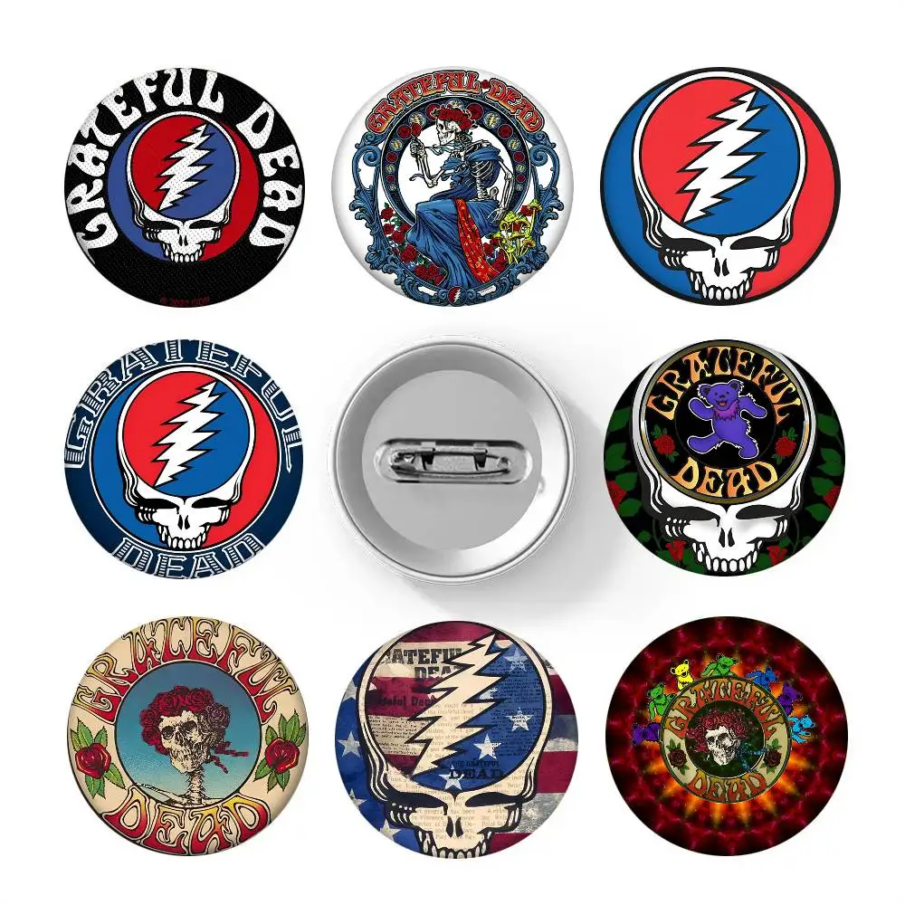 1pc Band G-g-Grateful Logo Dead Cartoon Style Badge Brooches On Backpack Decoration Round Enamel Pins For Accessorys
