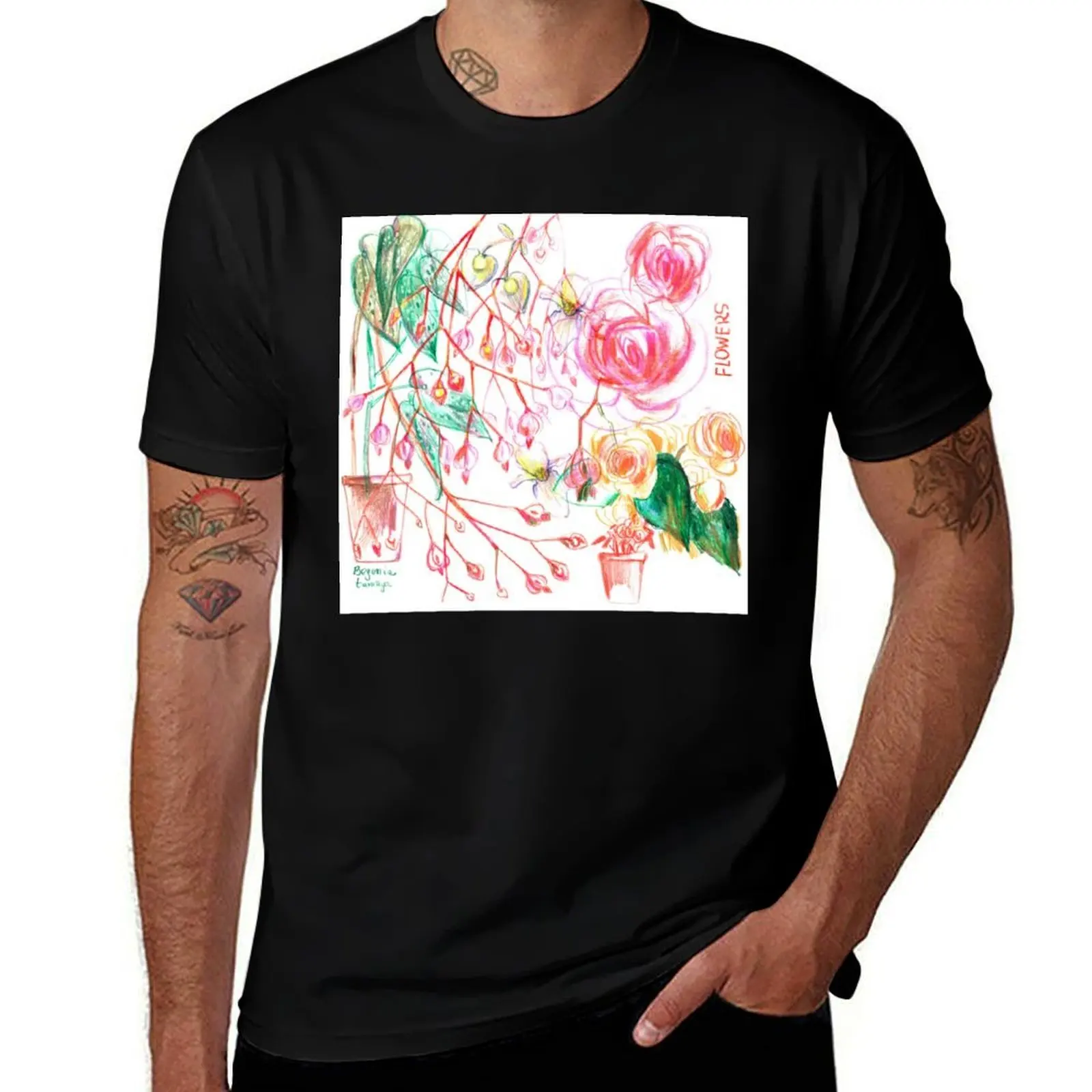 

Begonia flower artistic collage T-Shirt animal prinfor boys rapper graphic tees blanks Men's t shirts