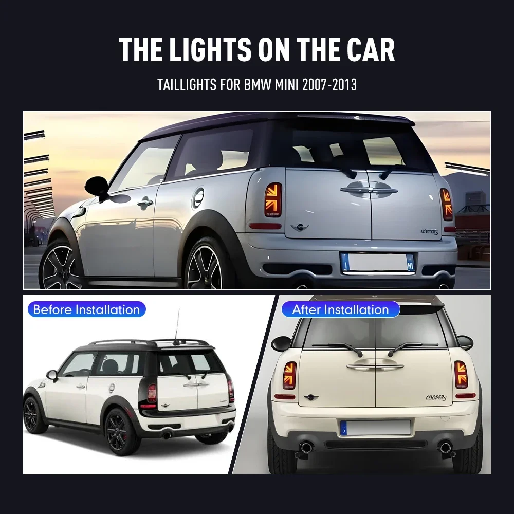 Para tylnych świateł LED do BMW Mini 2007-2013 DRL światła cofania, hamowania, kierunkowskazów, Plug and Play, kompletny zestaw tylnych świateł samochodowych
