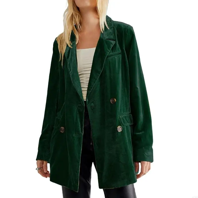 

Womens Retro Coat Lightweight Cozy Button Outerwear Solid Color Lapel Open Front Jackets Coat With Pockets
