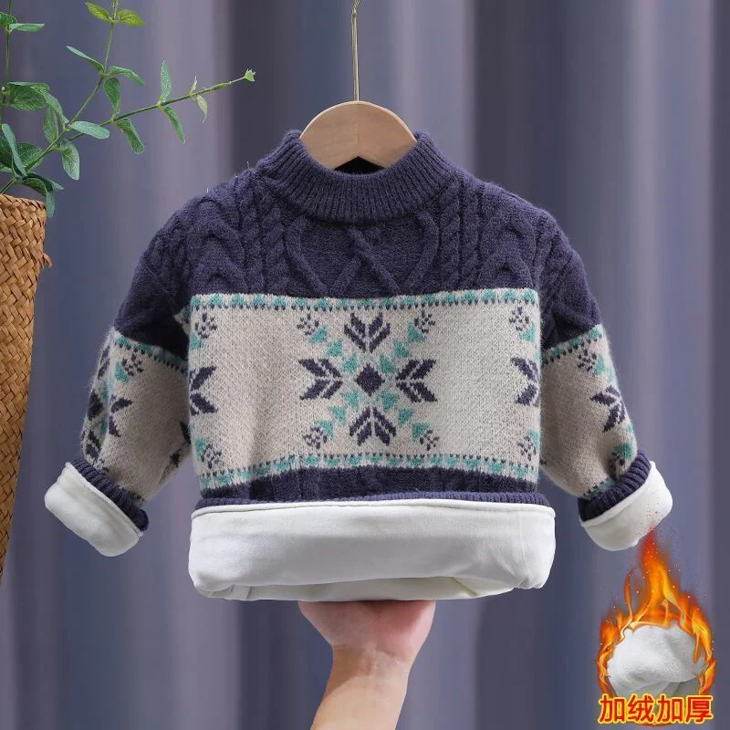 Boys Woolen Sweater Crochet Cotton Windbreak 2023 Luxury Warm Thicken Autumn Winter Pullover Teenagers Children\'s Clothing