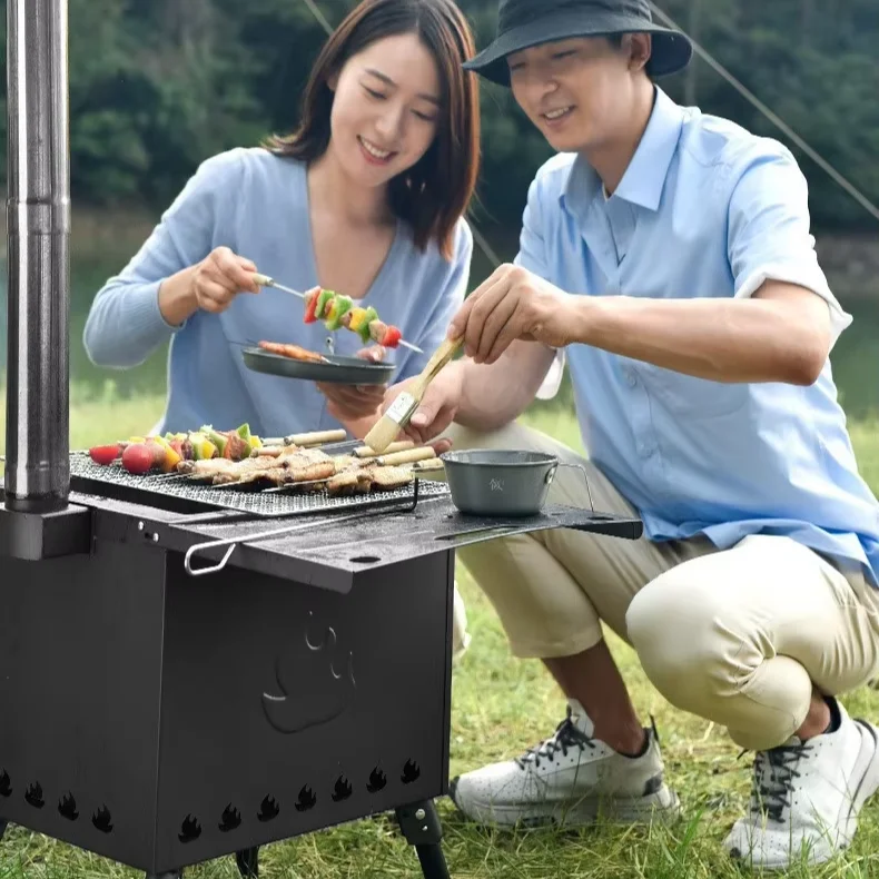 Portable Tent Wood Burning Stove with Pipe Multipurpose Heating Wood Burning Stove for Tents Shelters Camping