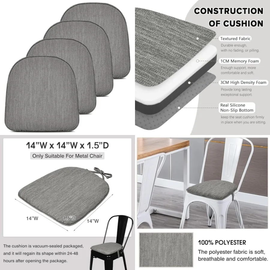 

Set of 4 Memory Foam Dual-Layer Design Metal Dining Chair Pads Bar Stool Cushion with Ties for Metal Chairs or Bar Stools - 4 C