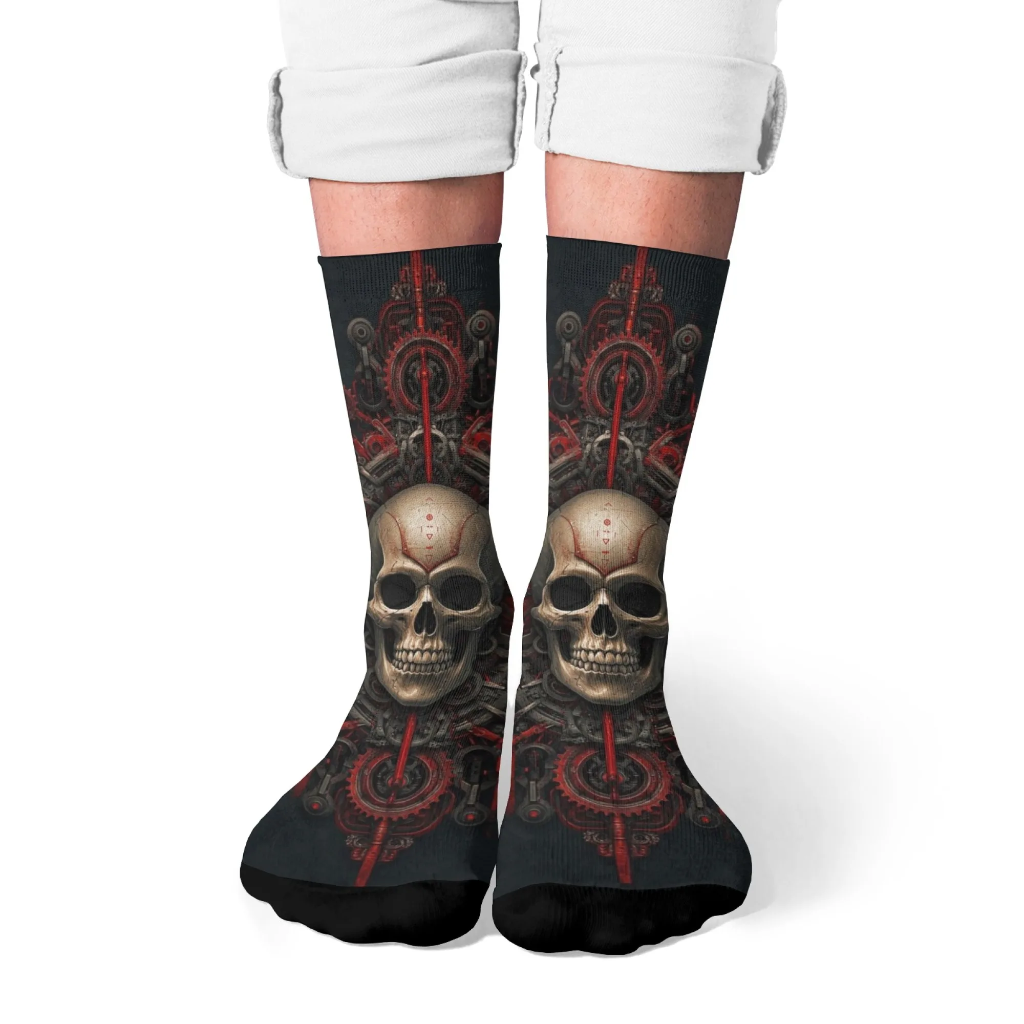 Mechanical gear skull socks heavy metal style retro trend casual socks novelty funny compression socks crazy party holiday gift