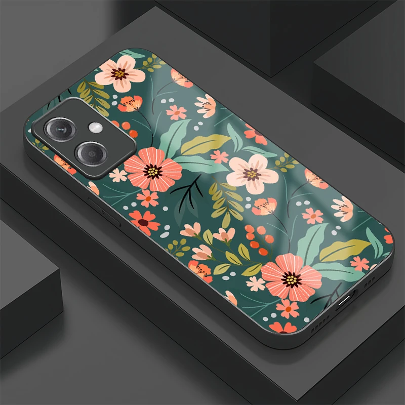 Luxury Shockproof Phone Case For Xiaomi Redmi Note 11T 11S 11 Pro Plus 12T Pro 12 Turbo 12S 10T 10S Silicone Flower Glass Cover