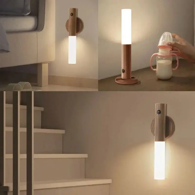 Motion Sensor LED Night Light Rechargeable Magnetic Wall Mounted Induction Light Wardrobe Light Bedroom and Home Desk Lamp