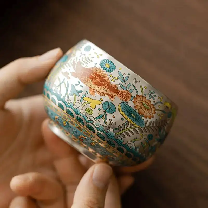 Chidori Fish Pattern Gilded Silver Master Cup Ceramic Silver-plated Tea Cup Enamel Large Capacity Tea Bowl Single Cup Tea Cup