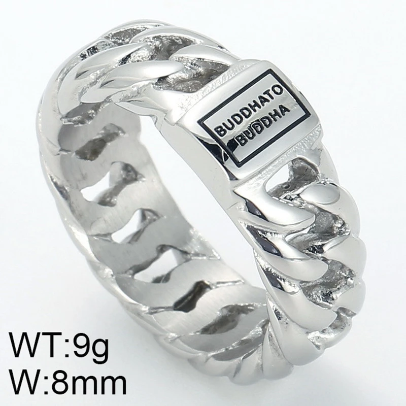 KALEN 8mm Edelstahl Cuban Link Ring für Männer Vintage Gravierter Ring Männlicher Fingerring Biker Party Schmuck Geschenk – Detail 1