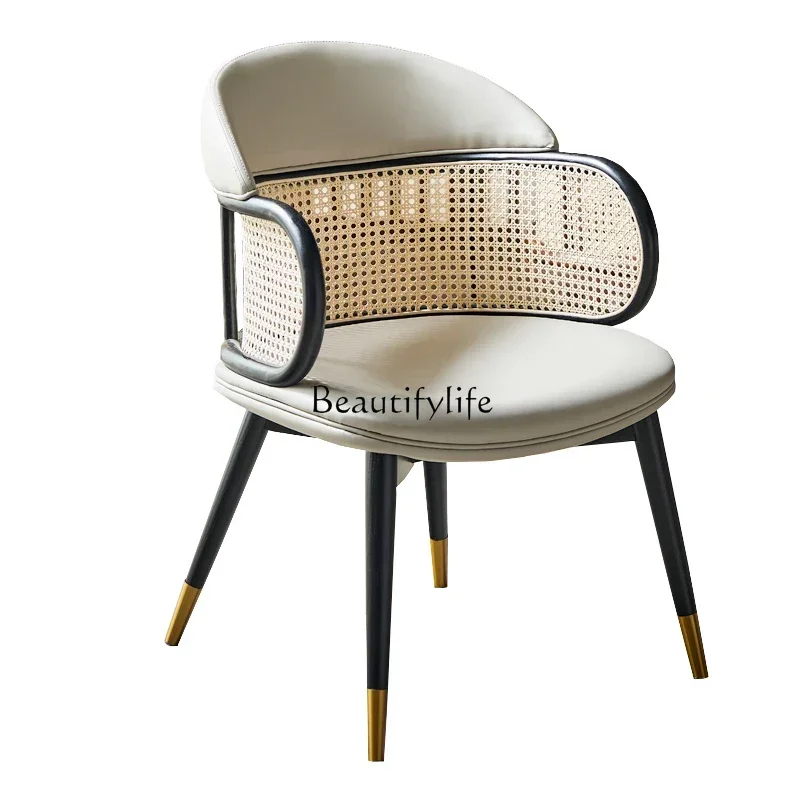 

FG44Light luxury dining chair restaurant Home hotel Simple rattan backrest Solid wood chair