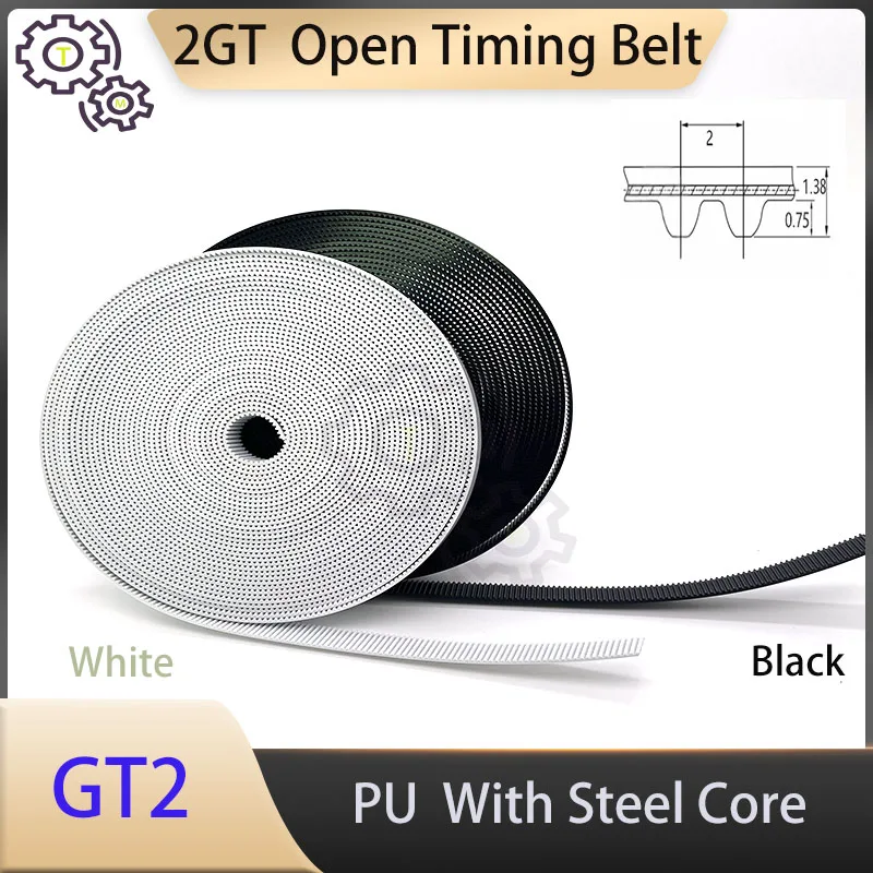 GT2 Open Timing Belt 2GT Polyurethane Steel Core PU Belt Width 5mm 6mm 9mm 2GT Belt 10mm 15mm 2M Open Belt for 3D Printer Belt