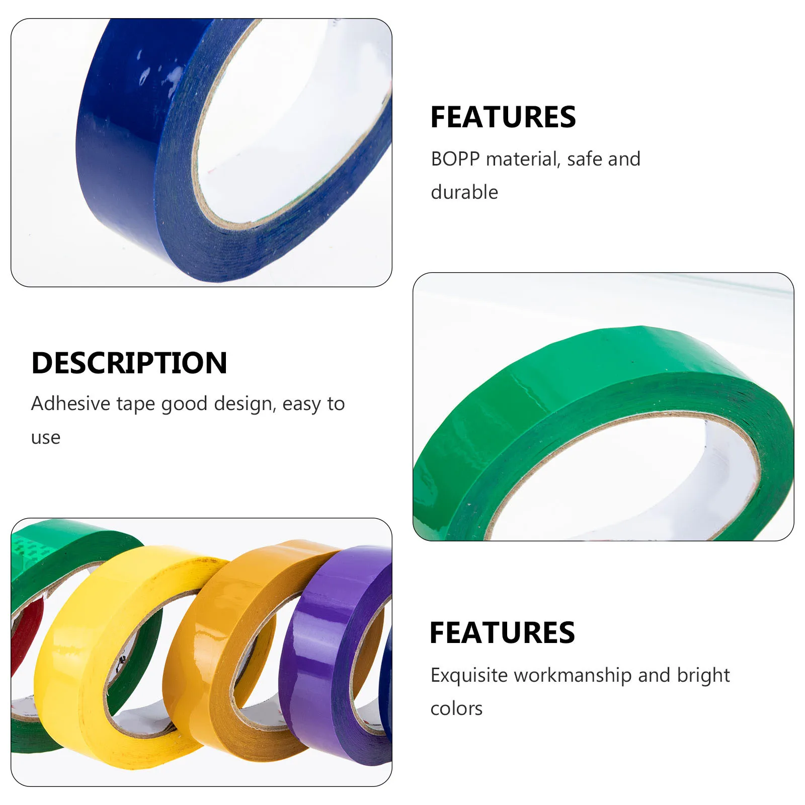 

6pcs 6 Rolls Colored Tape Set Bright Colors Removable Adhesive Kids Crafts DIY Projects Festival Decoration BOPP Wide