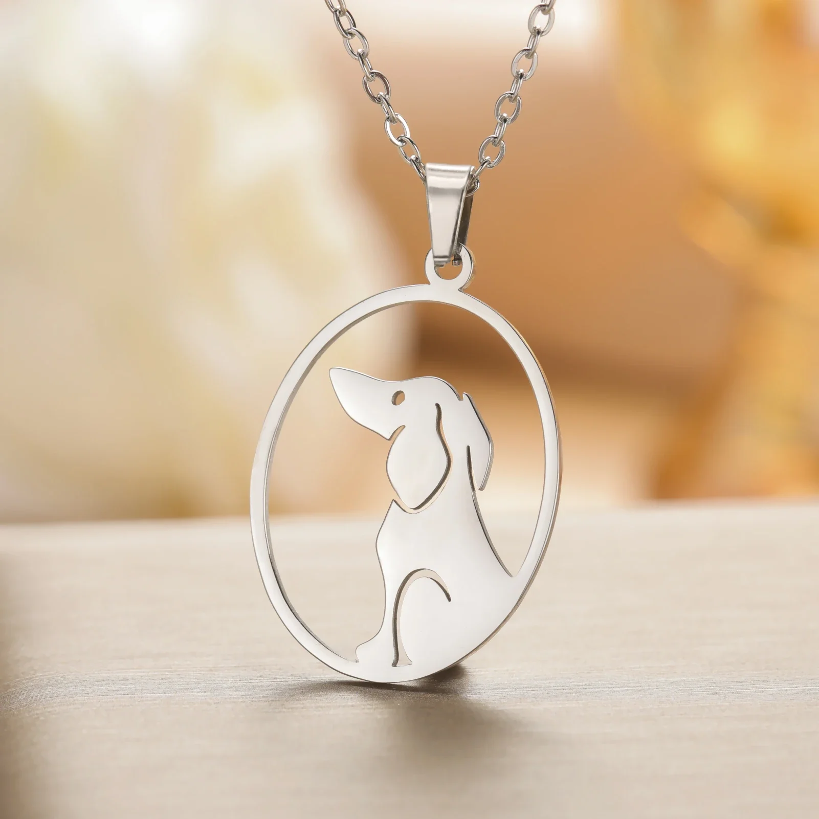 Cute Sitting Dog Pet Pendant Women's Necklace Golden Retriever Dachshund Choker Neck Chain Gift Stainless Steel Jewelry
