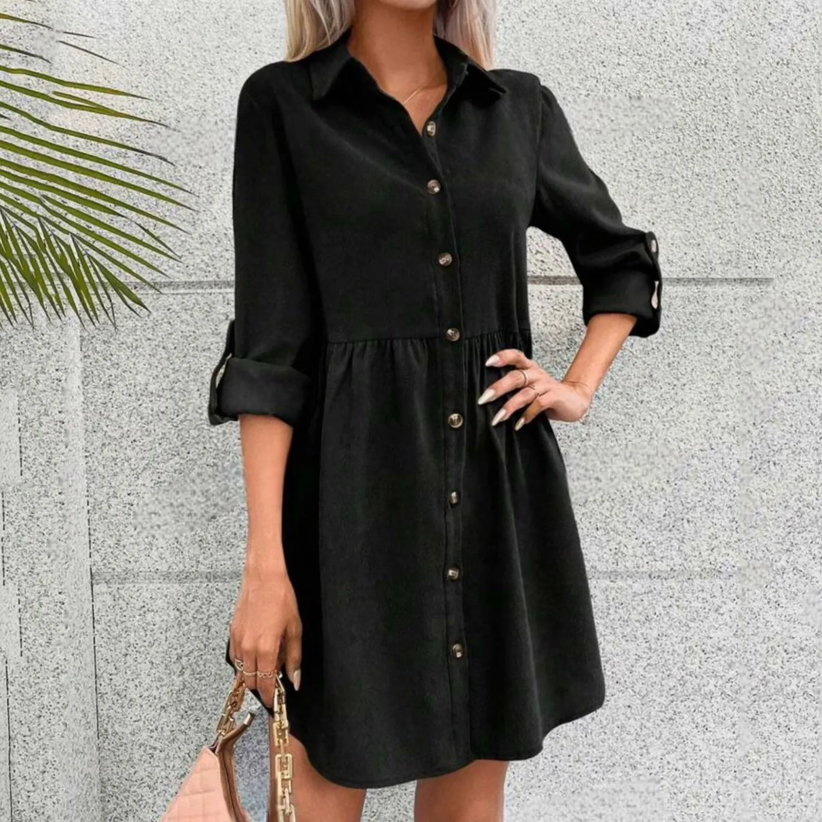 Women'S Casual And Fashionable Long Sleeved Lapel Single Breasted Skirt Type Shirt Dress New In Dresses Vestidos De Verano