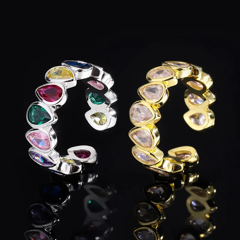 

New Colorful Adjustable Open Ring for Women, Niche Light Luxury Colorful Diamond Personality Index Finger Ring, Trendy Fashion R