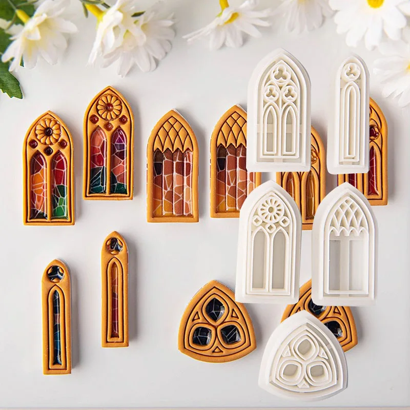 Gothic Hollow Window Grilles Soft Pottery Clay Cutting Die Polymer Clay Pendant Accessories Diy Hand Tools