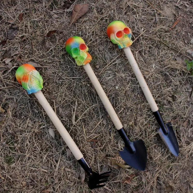 Succulent Shovel Rake Set Of 3 Gothic Skull Mini Rake Shovel Rustproof Gardening Shovels With Iron Heads For Daisy Cactus