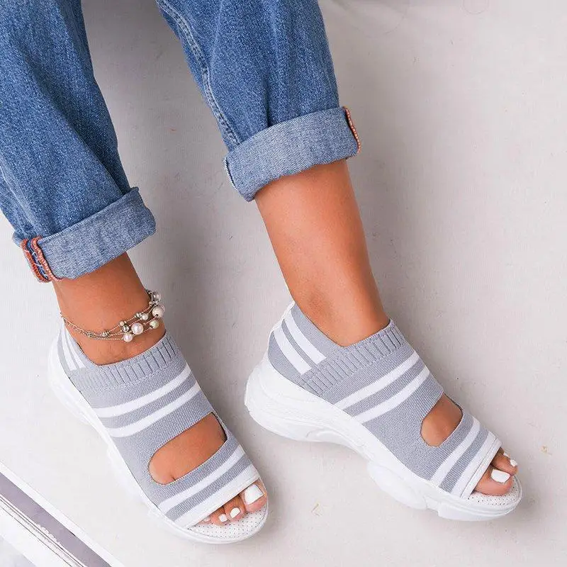 Women Sandals 2023 High Heels Platform Women Shoes Summer Female flats Knitting Slip On Peep Toe casual Women Sandals