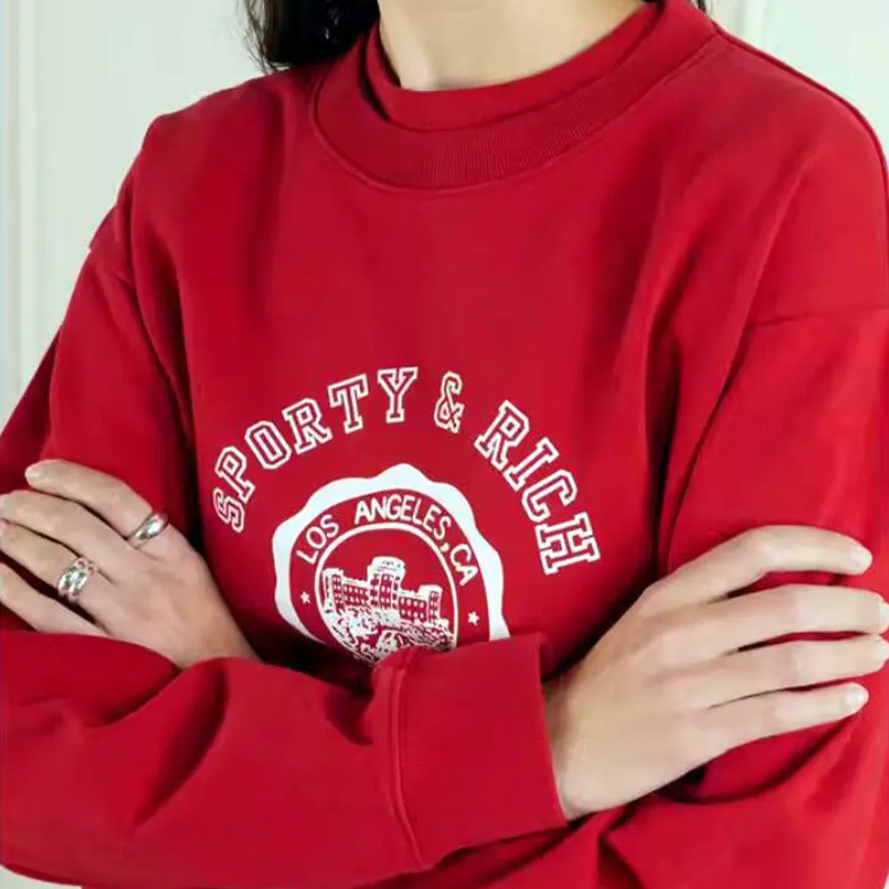 

Новинка весенней коллекции: Женский свободный хлопковый свитшот с принтом букв, красный, с длинным рукавом, круглым вырезом, модный повседневный пуловер в стиле Ins