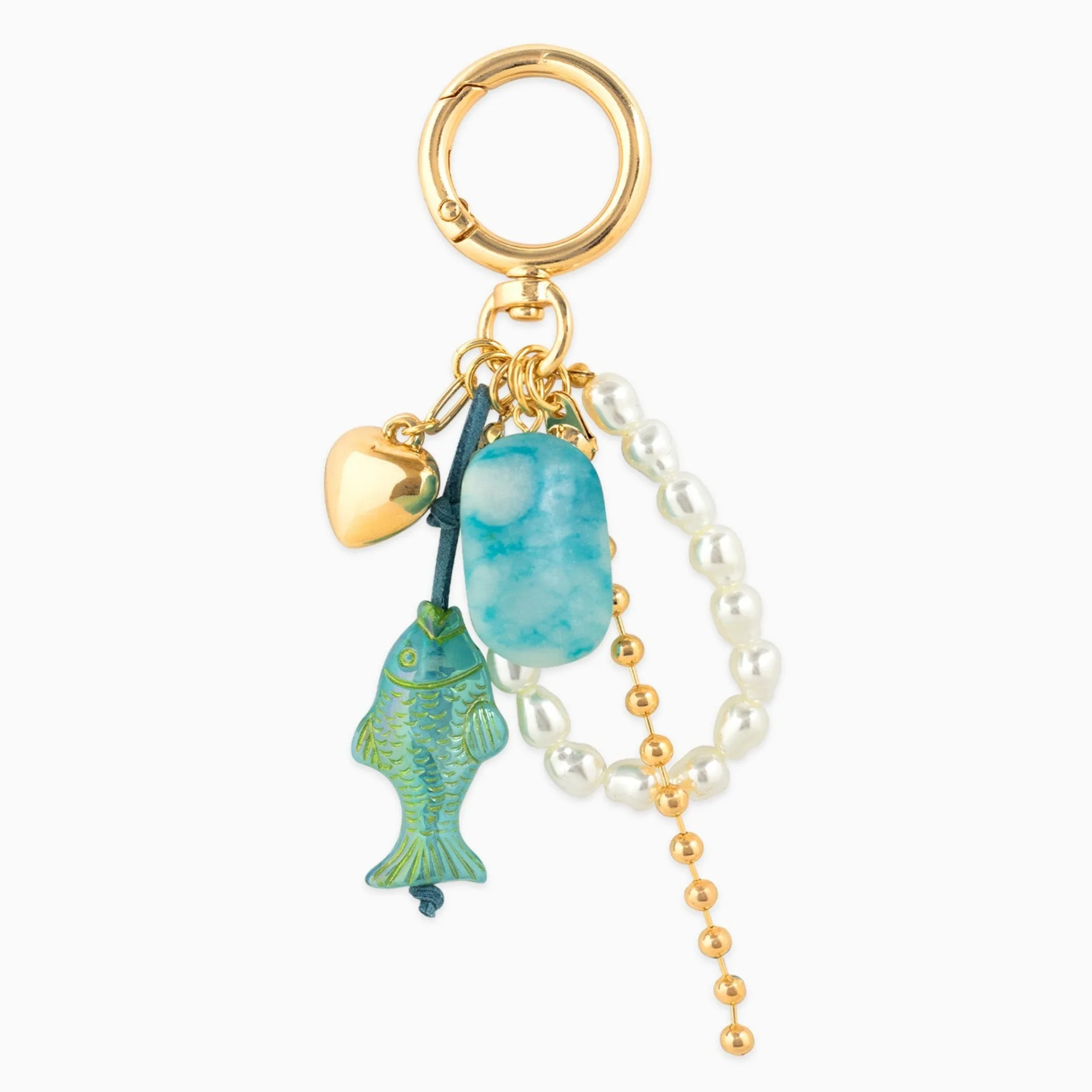 Fashion Imitation Pearl Keychain for Women Girls Exquisite Handmade Fish Bead Keyring Friends Bag Car Charm Keyfob