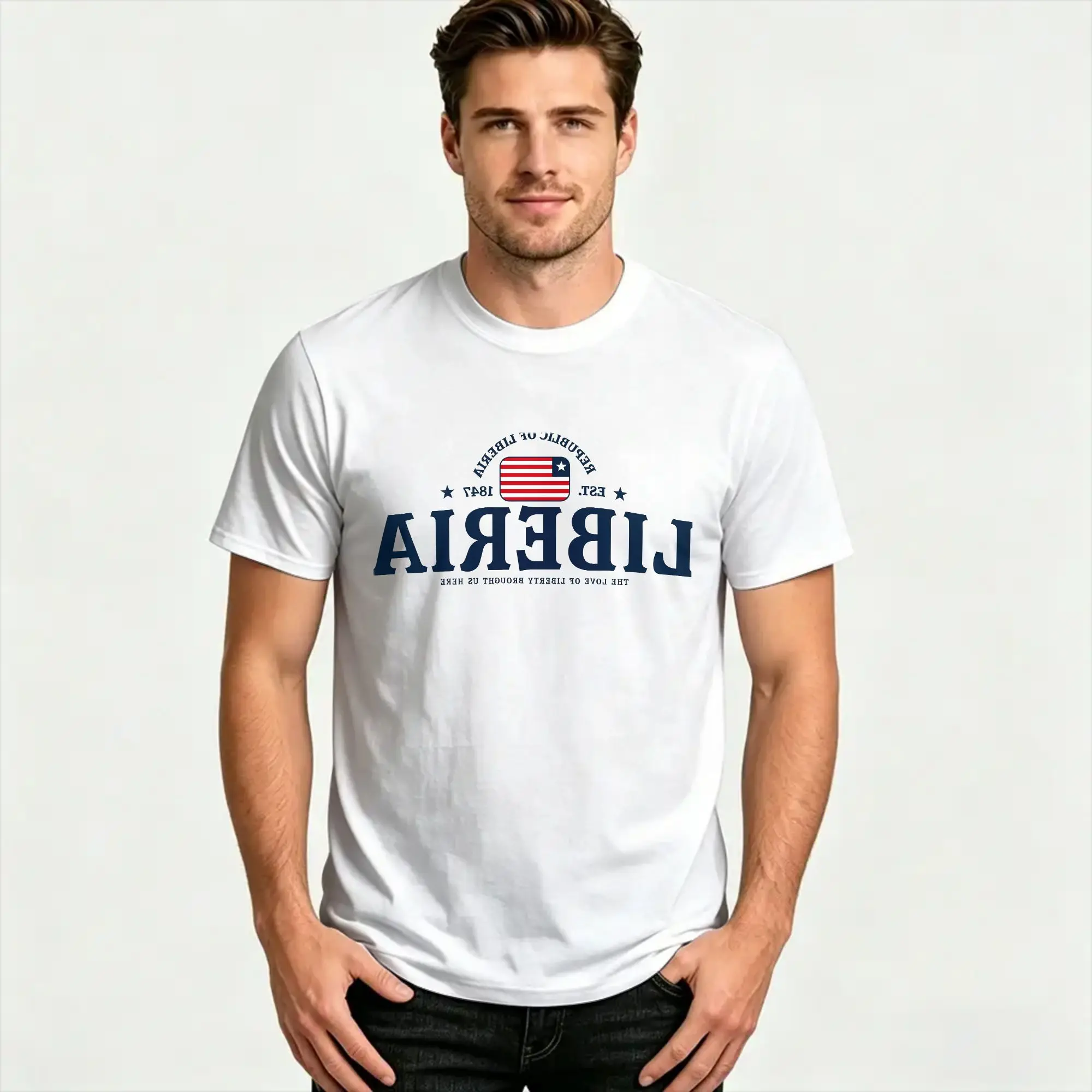 Men's Liberia Independence Day T Shirt  Cotton Clothes Casual Short Sleeve Round Neck Tee Shirt Gift Idea T-Shirts
