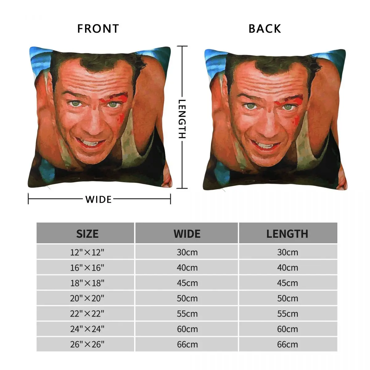 Die Hard Bruce Willis John McClane Square Pillowcase Polyester Linen Velvet Pattern Decor Throw Pillow Case Home Cushion Cover