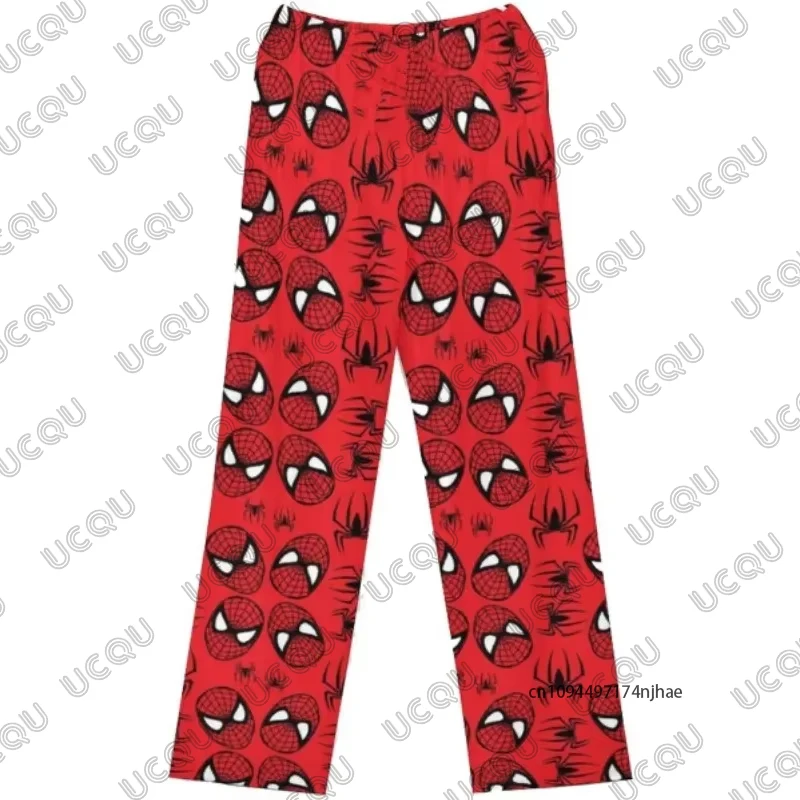 مرحبا كيتي و الرجل العنكبوت الكرتون Y2K طباعة بنطلون بيجاما للنساء الخريف موضة النوم قيعان الأزواج عادية بنطلون طويل