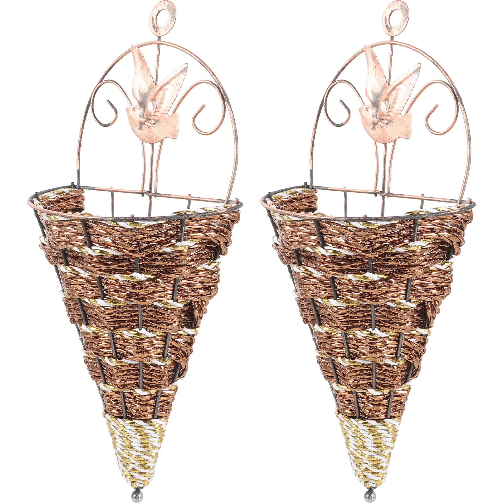 

2 Pcs Rattan Hanging Flower Basket Decorative Wall Flower Pot Space saving Hanging Container Wall mounted Flowerpot Holder