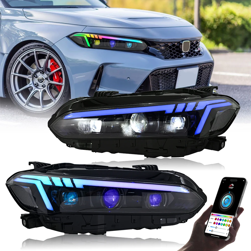 

Pair Super Light Projector Lens RGB Colorful DIY LED Headlight Assembly For Honda 11th Civic 2022 Head lamp Head Lamp