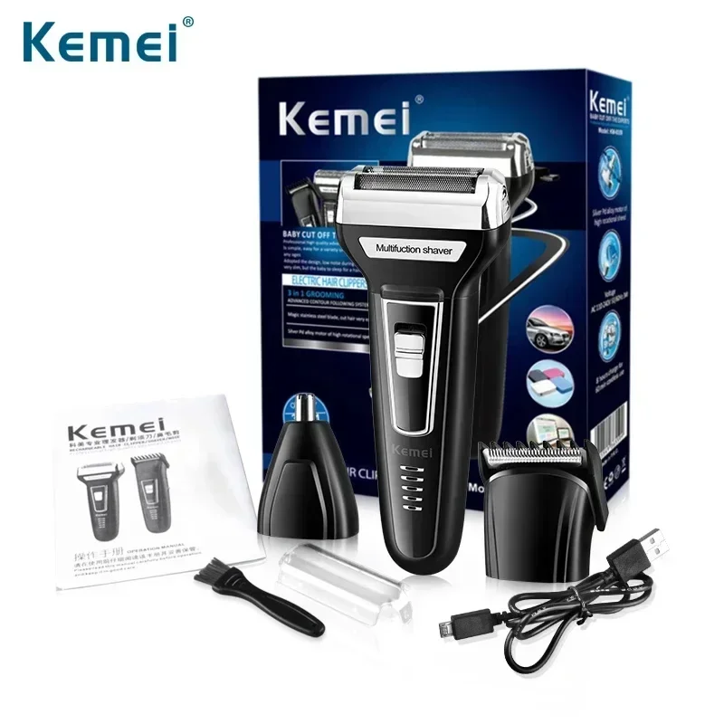 KM-6559 USB three in one multifunctional reciprocating double blade electric shaver for hair cutting and nose hair trimming