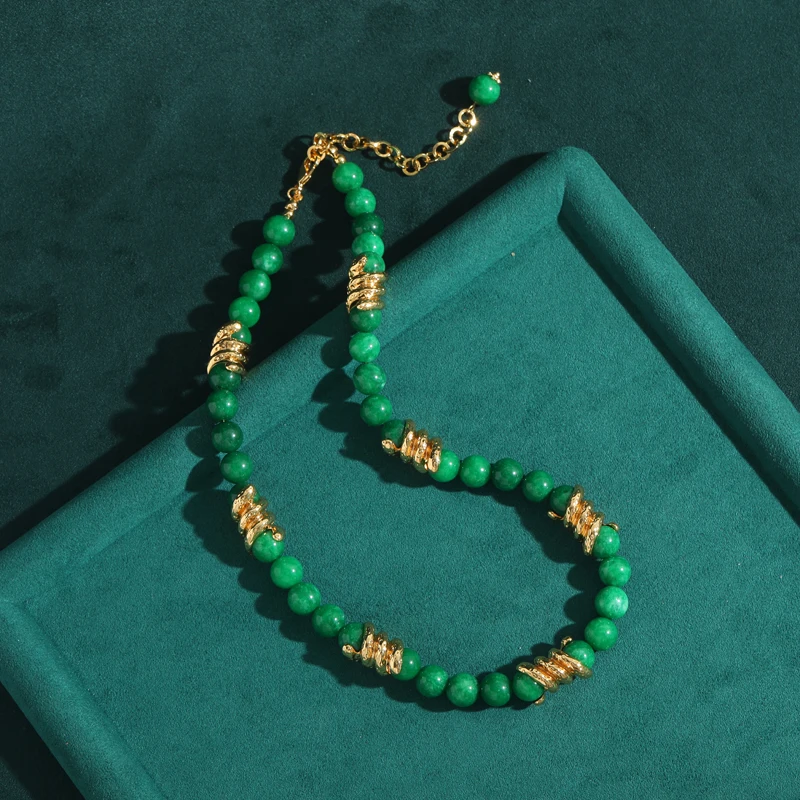 

Beads Green Necklace Vintage Elegant Glass Gold Color Ball Woman Natural Stone Luxury Quality Designer Jewelry Mothers Day Gift