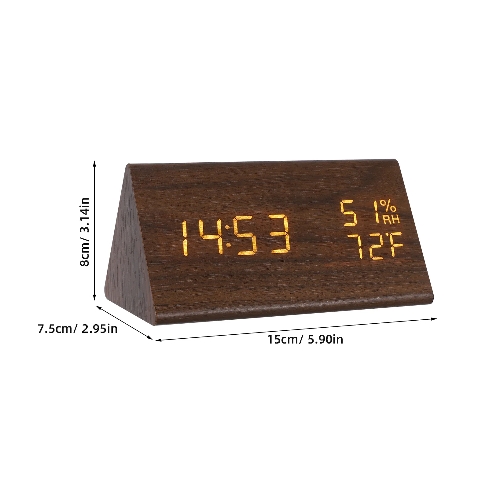 Reloj despertador digital triangular con número de temperatura Relojes de PVC marrón para sala de estar