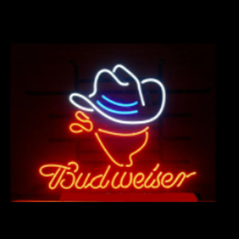 

Budweiser Cow boy Neon Sign Light Custom Handmade Real Glass Tube Beer Bar KTV Store Home Decor Advertise Display Lamp 17"X14"