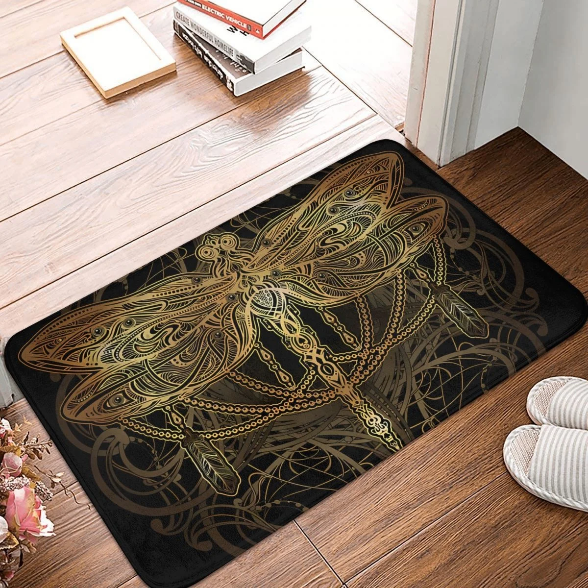 Tapis de Cuisine Antidérapant en Forme de Libellule Spirituel, Noir et localité, Polymères de Chambre à Coucher, Porte d'Entrée, Portières, Décoration de Sol