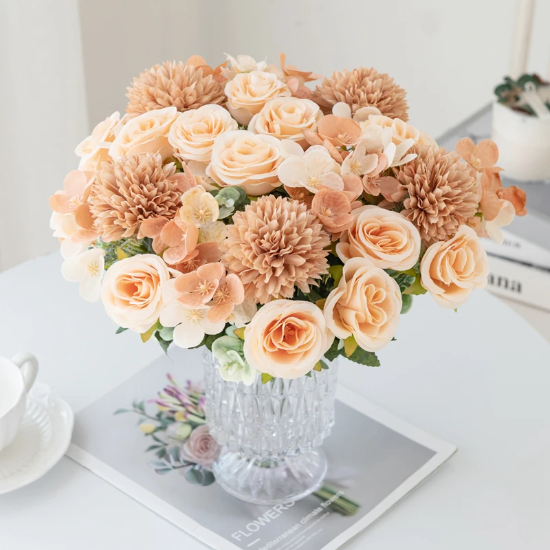Künstliche Blumen Rose Chrysantheme Seide Brautstrauß Hochzeit Outdoor Bogen Festival Home Zimmer Vase Tisch Diy Geschenk Dekoration – Detail 6